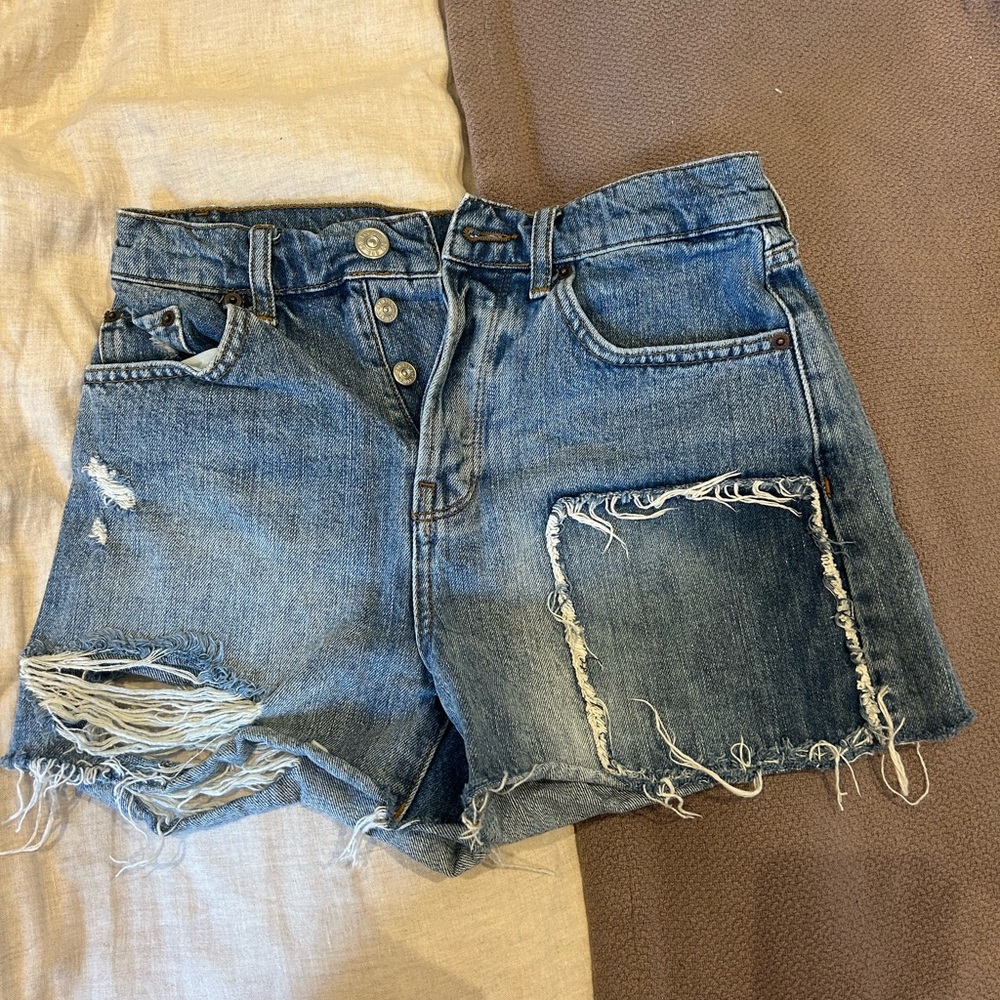 BDG Blue Distressed Jean Shorts High-Waisted